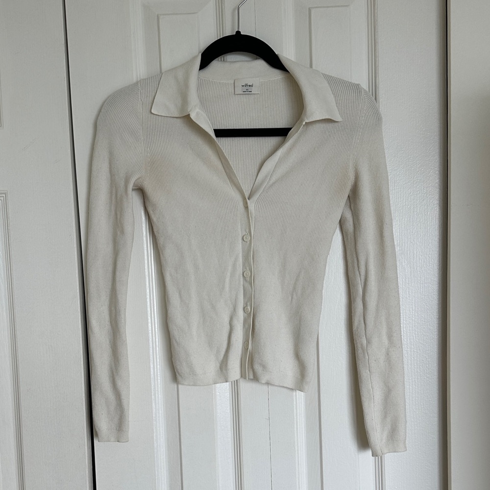 Wilfred Ivory Knit Collared Cardigan - Picture 3 of 8